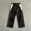 Rhude Knee Pleated Color‑Block Wide Leg Nylon Track Pants Black