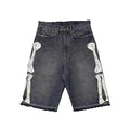 Y2K Skull-Embroidered Baggy Denim Jorts