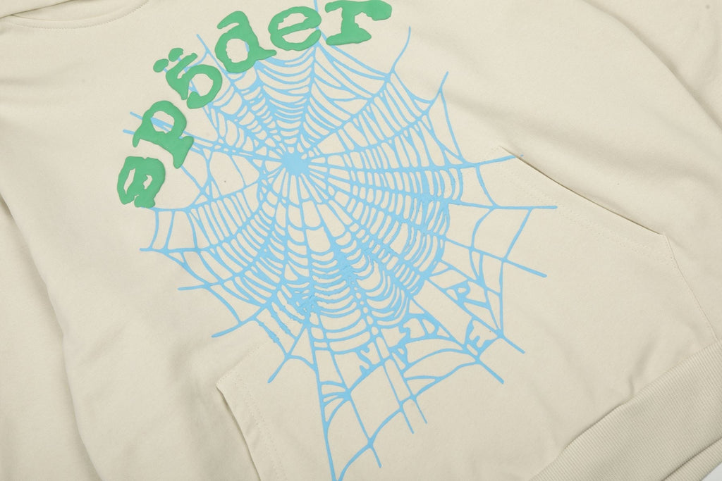 Sp5der Cream Graphic Hoodie & Sweatpants Matching Set