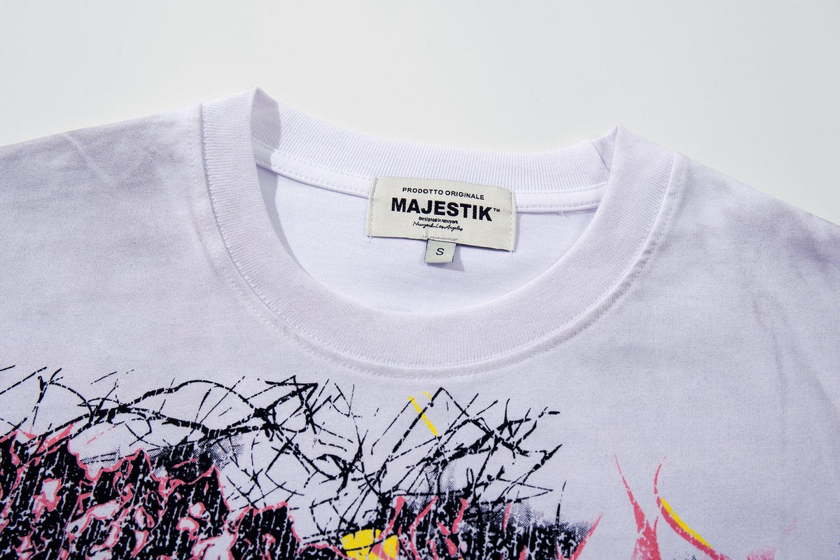 MAJESTIK Distressed Rhinestone Graphic T-Shirt