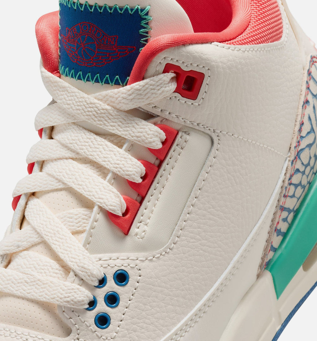 Air Jordan 3 Retro Play Your Way Grade School Shoes - Chalk Track Red True Blue Kinetic Green