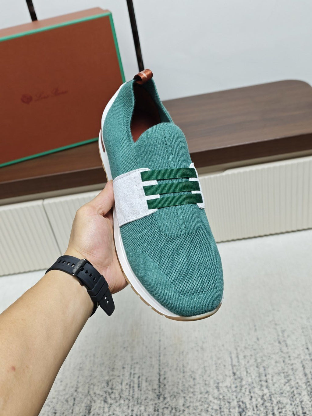 Teal Green Knit Slip-On Sneakers