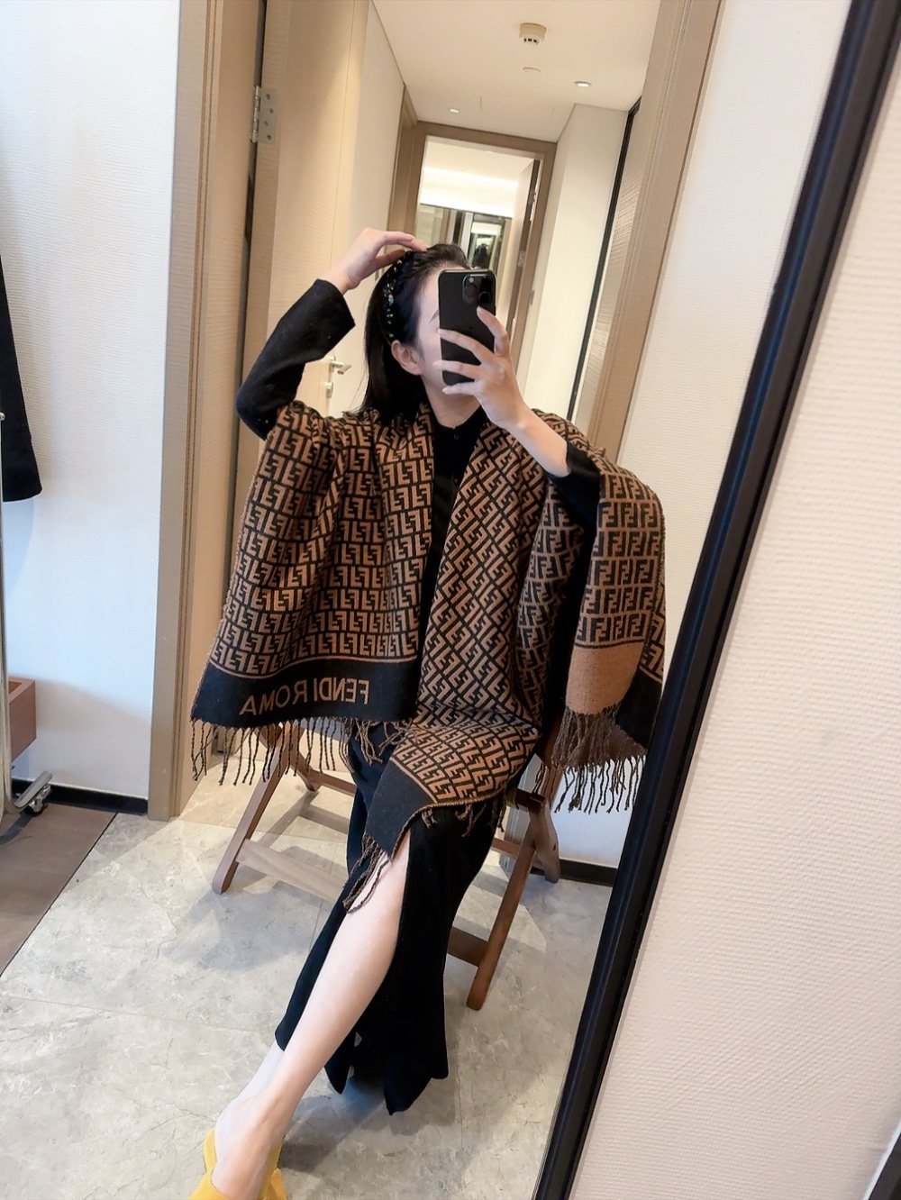 Fendi Geometric Fringed Poncho