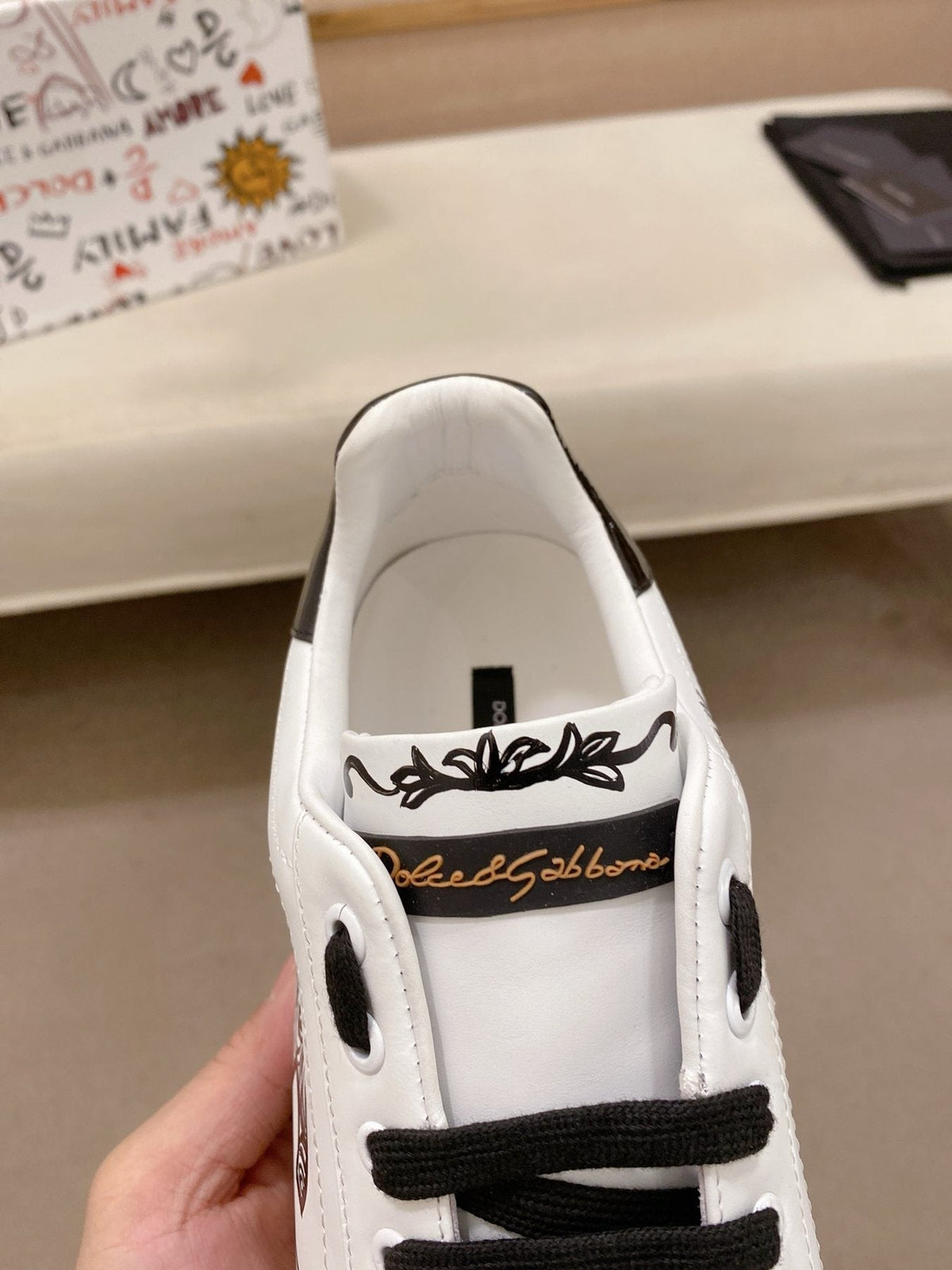 Dolce & Gabbana White Graphic Lace-Up Sneakers