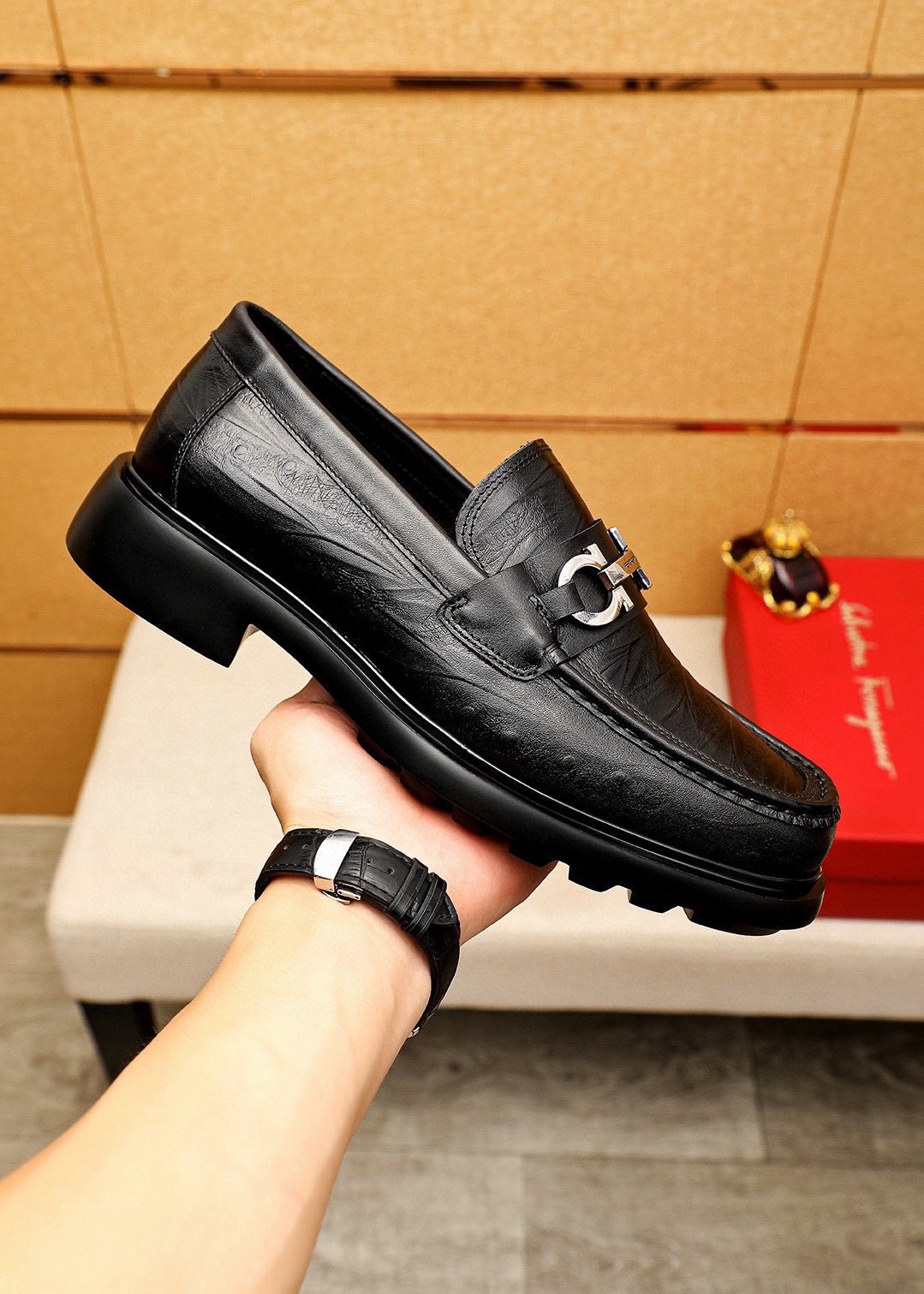 Salvatore Ferragamo Black Bit Loafers - Embossed Texture