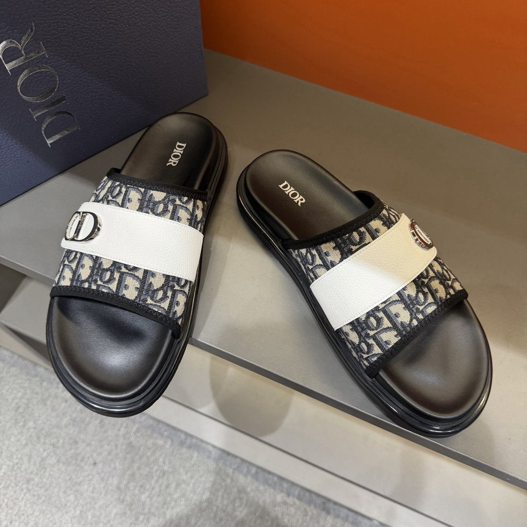 Dior Patterned Strap Slide Sandals - Open Toe