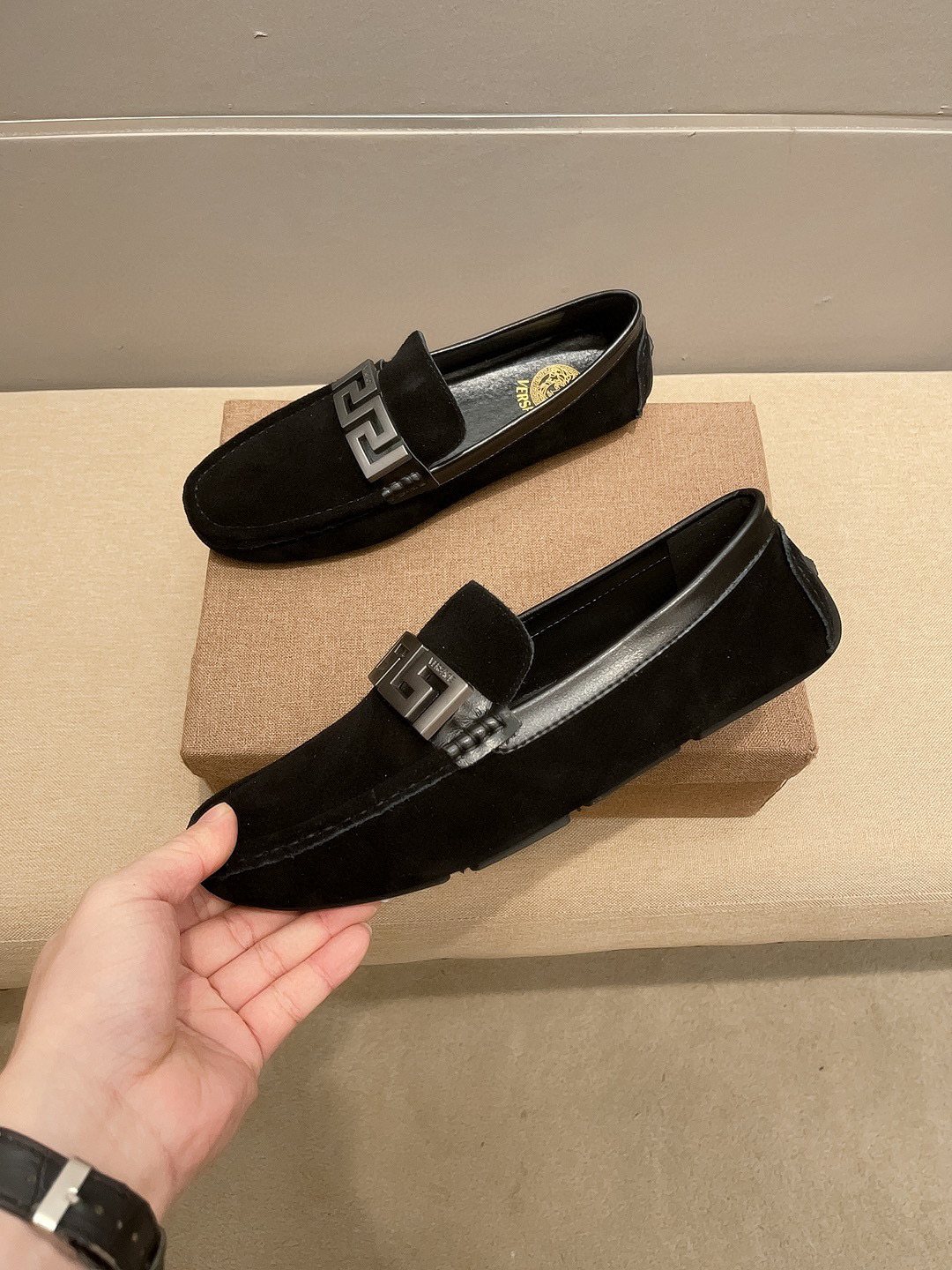 Versace Men's Geometric Buckle Loafers