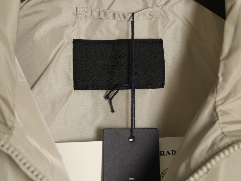Prada Logo-Detail Colorblock Zip Jacket - Beige and Brown